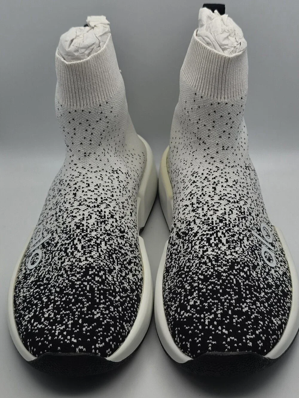 ALO Yoga Women's Sock-Style Sneakers in White and Black Speckle